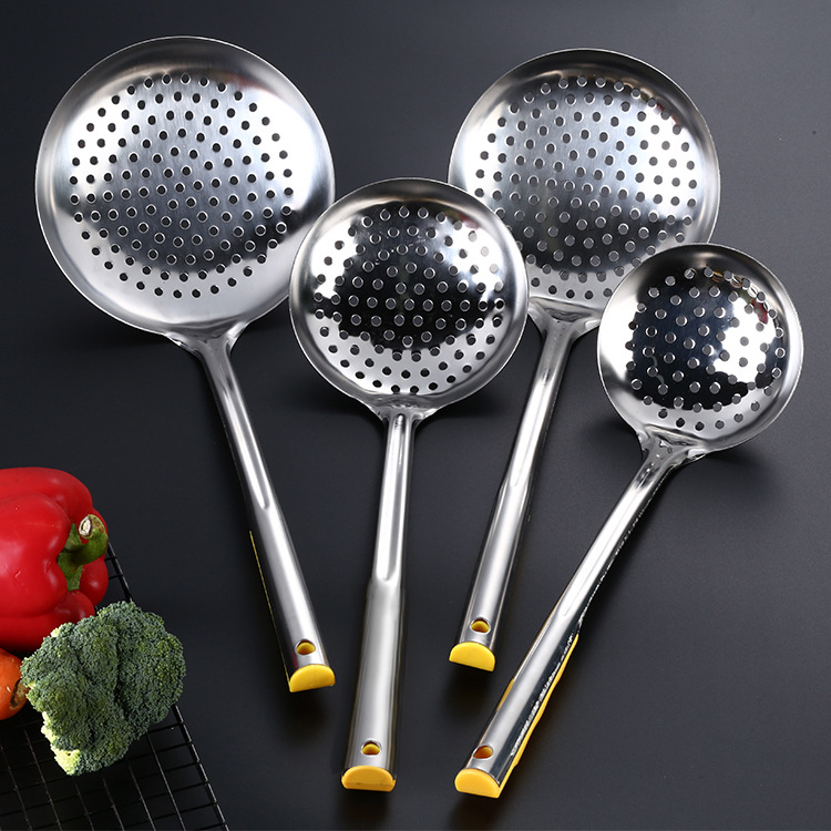 Kitchen Household Big Strainer Stainless Steel Thickening Filtration Oil Residue Spoon Noodles Strainer Scoop up Dumplings Spoon Stainless Steel Colander Wholesale