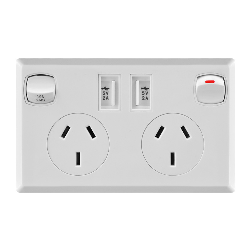 澳标澳规墙壁二位开关插座saa墙插电源面板澳大利亚制式带usb充电