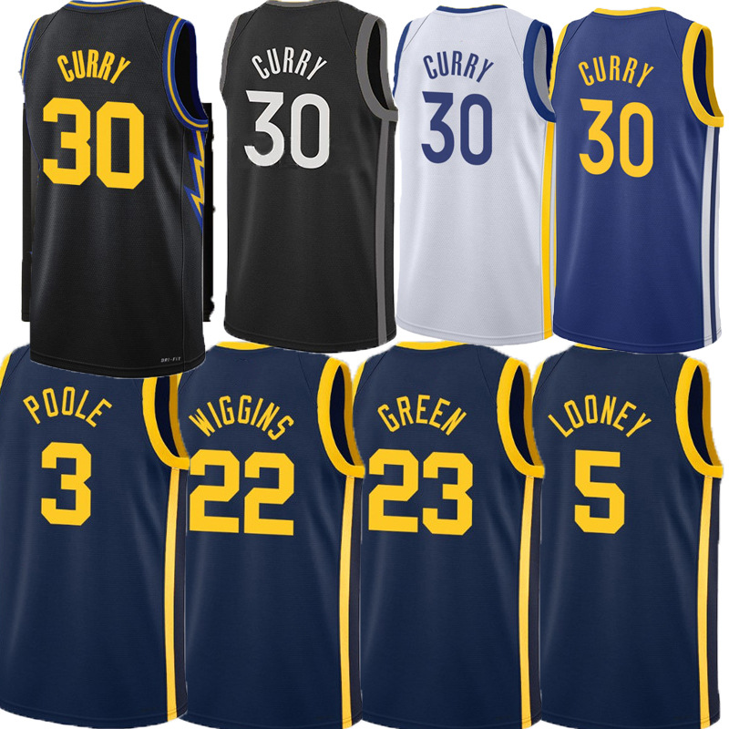 跨境球服外贸单勇士队30号库里24赛季热压款球衣现货运动球衣批发