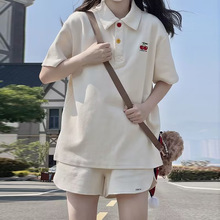 学院风POLO衫短袖短裤运动套装女夏季学生韩版宽松休闲两件套跑步