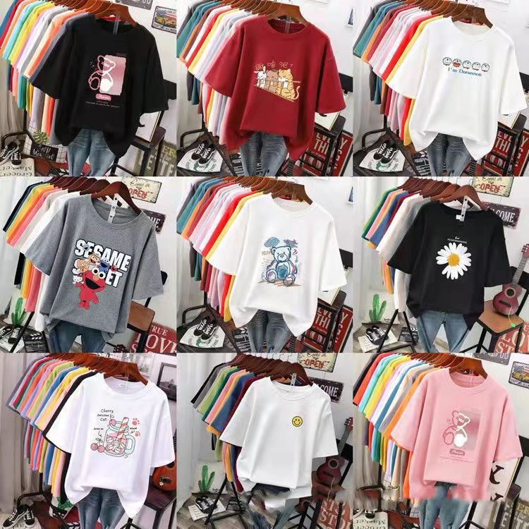 Factory Direct Large Size Women‘s Short Sleeve T-shirt Stall Early Night Market Supply Wholesale Market Cheap Clothes 