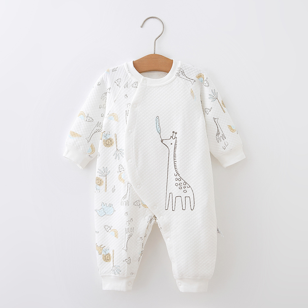 Baby Jumpsuit Spring and Autumn Pure Cotton Class a Three-Layer Warm Newborn Romper Romper Wholesale Male and Female Baby Clothes