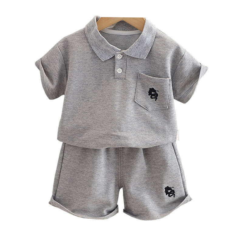 2024 Baby Boy Summer Clothes Suit New Western Style Girls Summer Handsome Short Sleeve Solid Color Polo Children Short Oversleeves