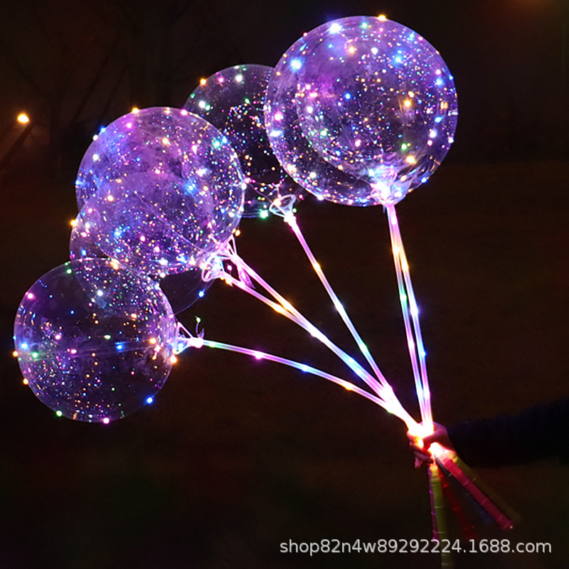 Luminous Bounce Ball LED Light 3-Section Handle Luminous Bounce Ball Transparent Balloon Luminous Balloon