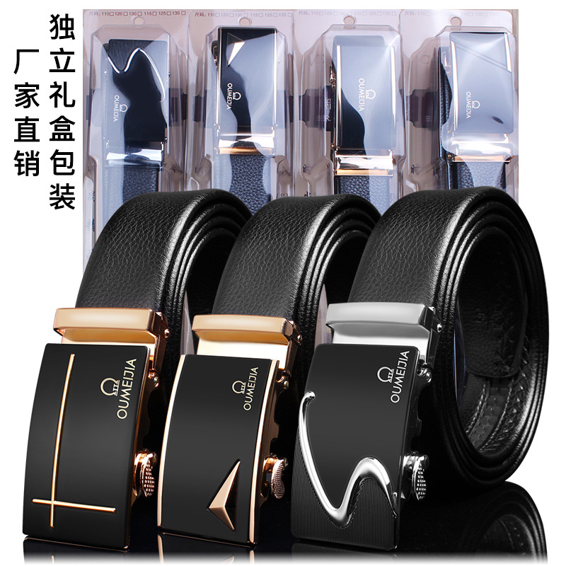 Men's Leather Belt Automatic Leather Buckle Casual Belt Smooth Buckle Pant Belt Wholesale Yiwu Stall Hot Sale Running Rivers and Lakes