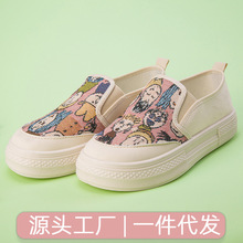 春季老北京布鞋女士帆布鞋个性涂鸦设计百搭时尚一脚蹬懒人鞋