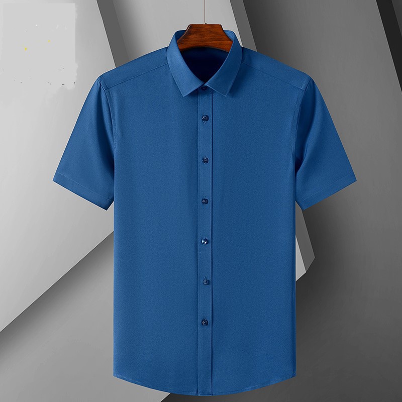 New Men's Stretch Short-Sleeved Shirt Solid Color Workwear Business Casual Fashion Work Clothes High-End Shirt One Piece Dropshipping