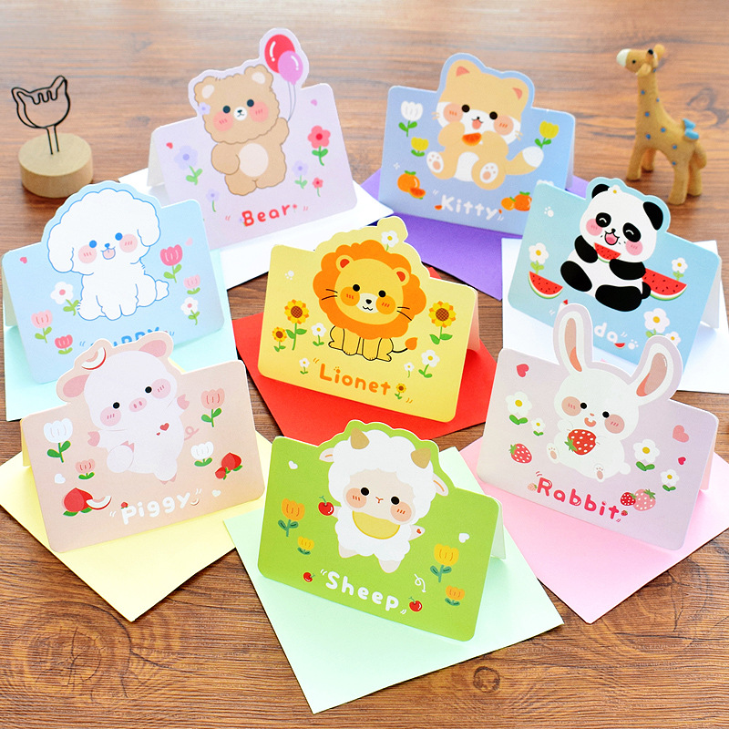厂家直销卡通折叠贺卡可爱动物图案空白diy卡片送幼儿园儿童礼品