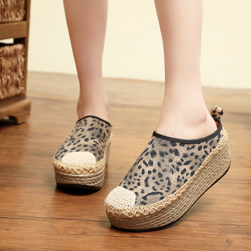 1618-63豹纹包头半拖鞋女外穿拖鞋春季新款无后跟半托单鞋-阿里巴巴