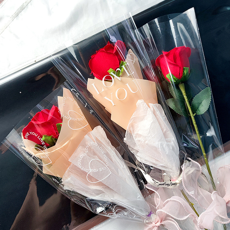 透明鲜花包装袋 单枝玫瑰花束包花袋 小号简易套袋花艺摆地摊批发
