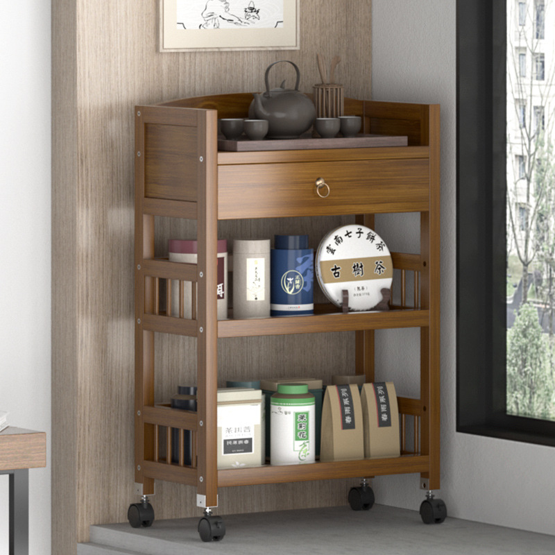 可移动简易书柜阅读柜子实木书架置物架落地放书桌面收纳家用带轮