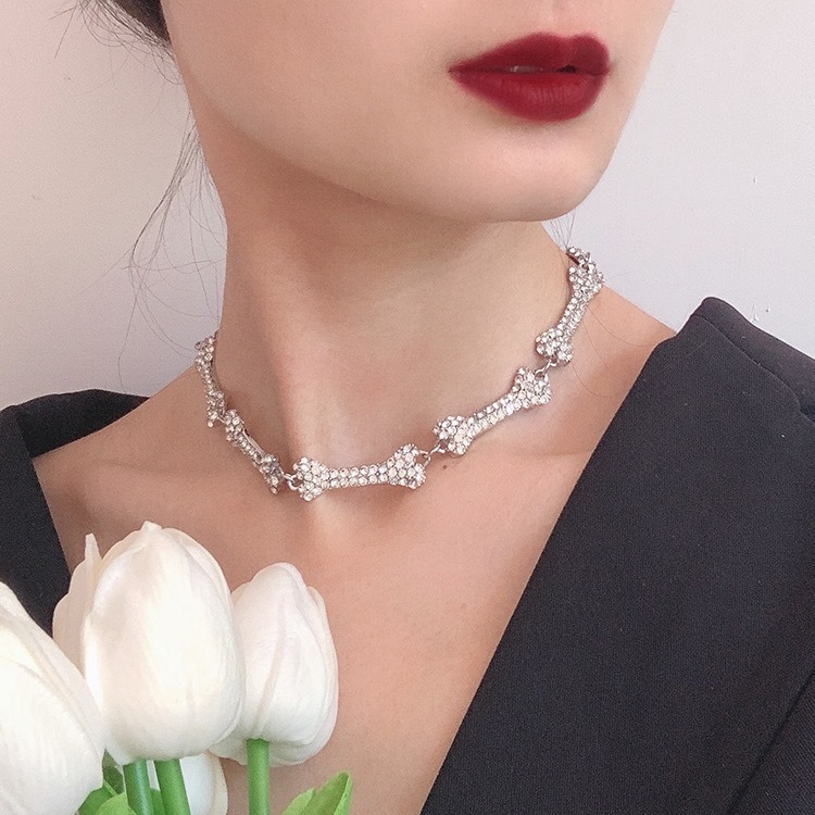 西太后薇薇安vivienne辣妹满钻骨头造型拼接项链颈链项圈网红爆款
