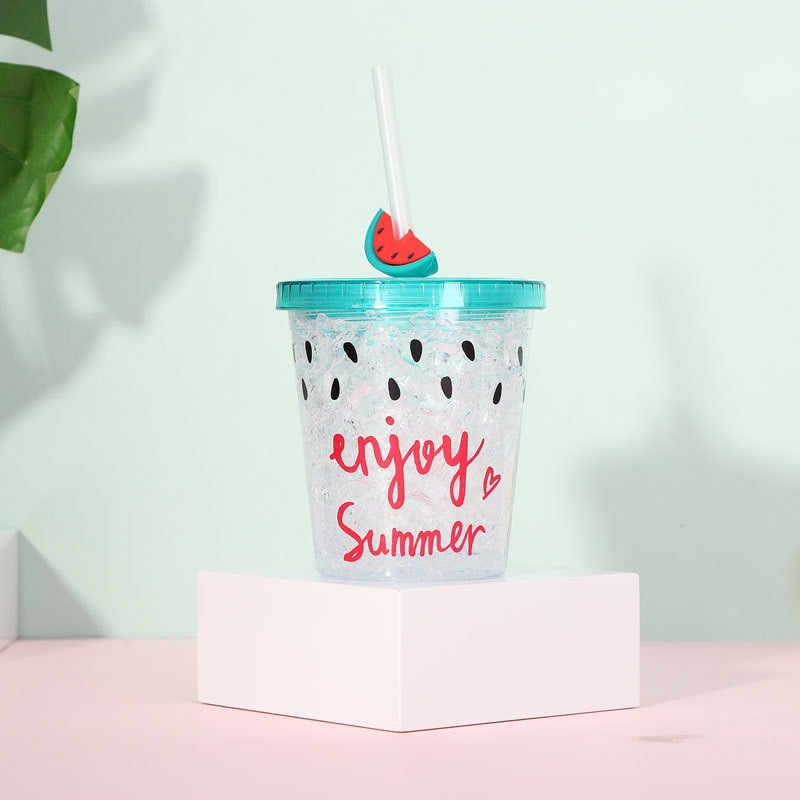 Wholesale Cup Student Double Layer with Lid Straw Plastic Cup Refrigeration Crushed Ice Cup Cute Handy Cup