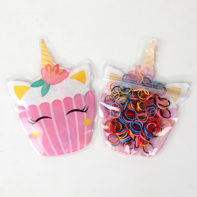 New Color Disposable Rubber Band Children's Hair Band Rubber Band Cartoon Unicorn Bag Hair Band Does Not Hurt Hair Accessories