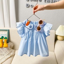 女童短袖上衣夏季新款2022小儿童装韩版娃娃裙衫衬衫宝宝纯色衣服