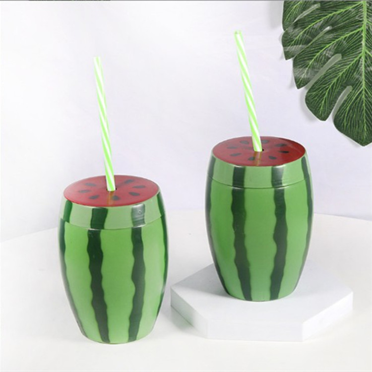 Creative Cartoon Fruit Watermelon Cup Large-Capacity Water Cup Children's Modeling Juice Cup with Straw Milk Tea Drink Plastic Cup