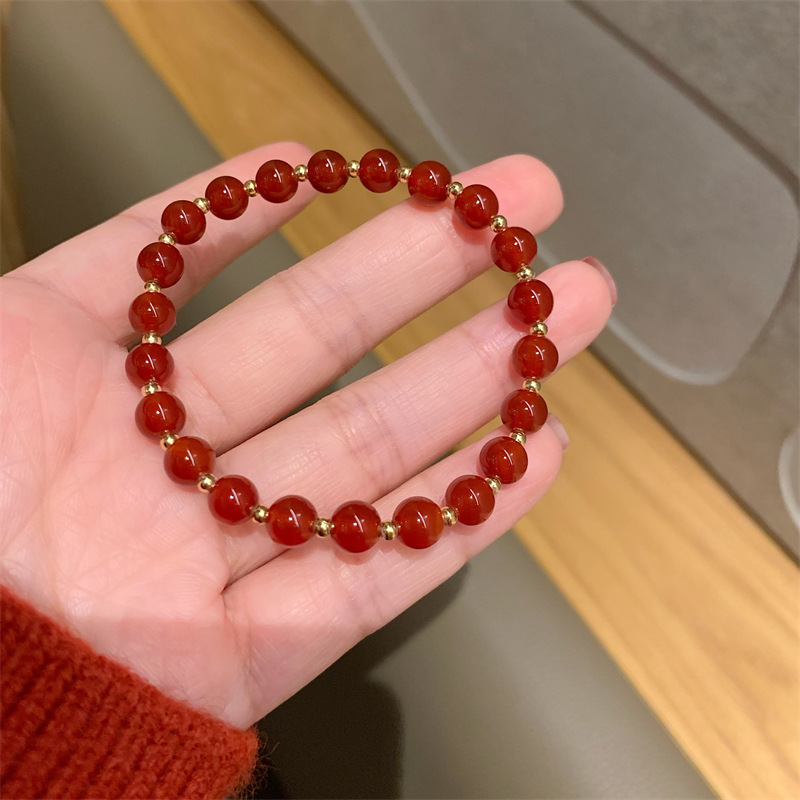 2023 New Birth Year Festive Red Agate Fu Character Beaded Bracelet Female Niche Girlfriends Bracelet