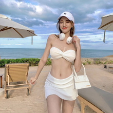 泰国度假纯欲风性感抹胸高腰比基尼肌理面料ins沙滩度假泳衣女