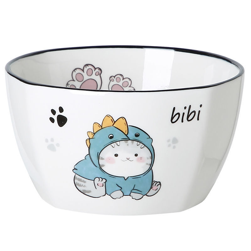 网红瓷碗简约家用陶瓷米饭碗个性卡通猫咪家庭区分碗可爱创意餐具