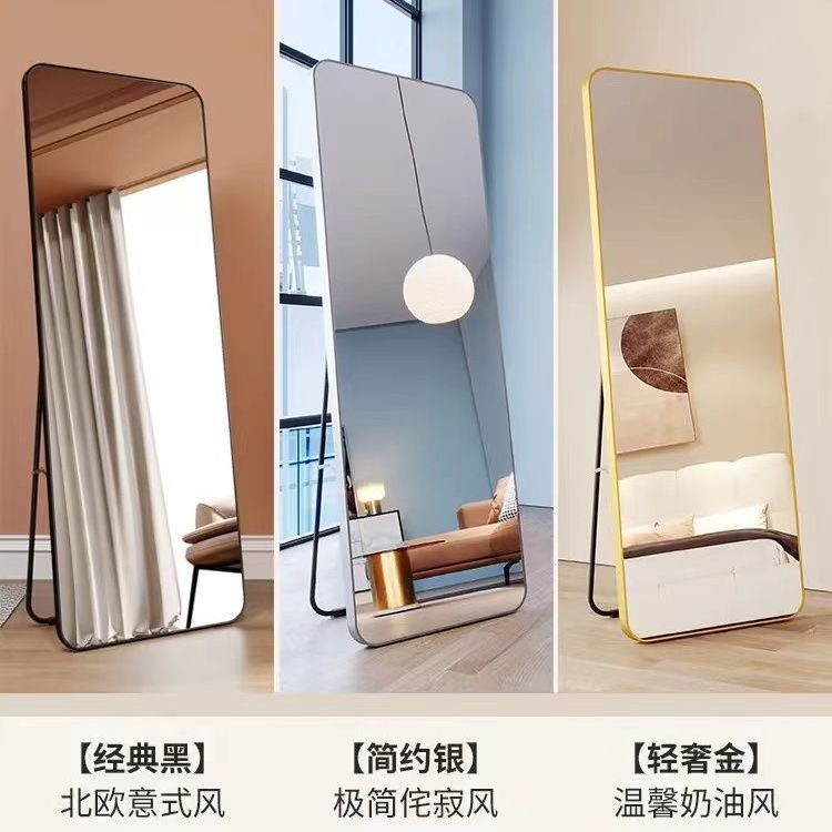 Full-Length Mirror Dressing Mirror Floor Mirror Home Wall Mount Bedroom Makeup Wall-Mounted Dormitory Three-Dimensional Full-Length Mirror Ins Style