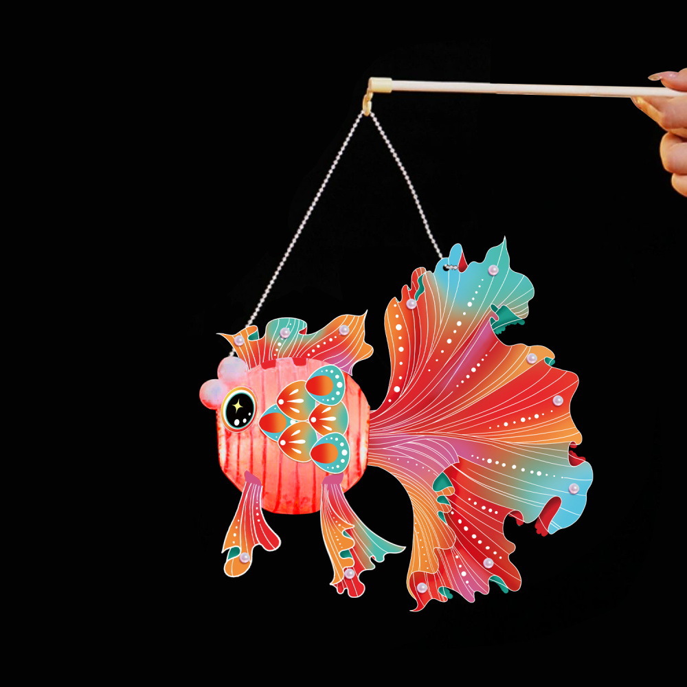 新款中秋节国风灯笼diy卡通手提中国风锦鲤彩鱼亲子儿童手工灯笼