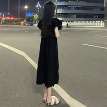飞飞袖小个子黑色连衣裙子女夏季2024新款法式温柔风初恋a字长裙