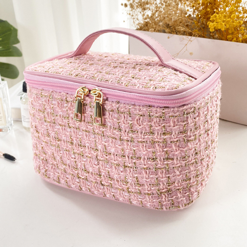 New Korean Style Plaid Portable Classic Style Cosmetic Bag Large Capacity Portable Toiletry Bag Makeup Box Travel Wholesale