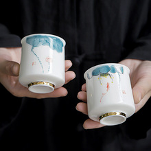 手绘陶瓷茶杯个人羊脂玉茶盏主人杯功夫茶具品茗杯大茶碗单杯家用