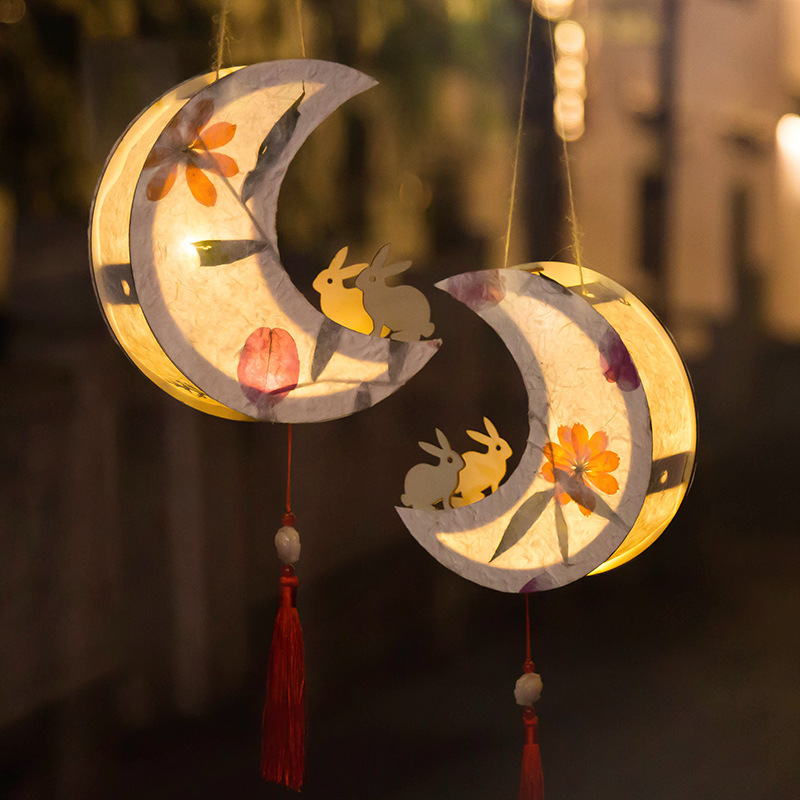 灯笼创意中秋节手工diy材料包中秋儿童手提发光花灯汉服拍照道具