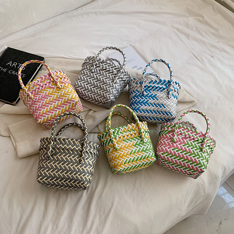 Color Xuan Ya Woven Bag Color Matching Handbag Plastic Woven Bag Woven Bag Small Bag Handbag Mini Seaside Holiday Bag