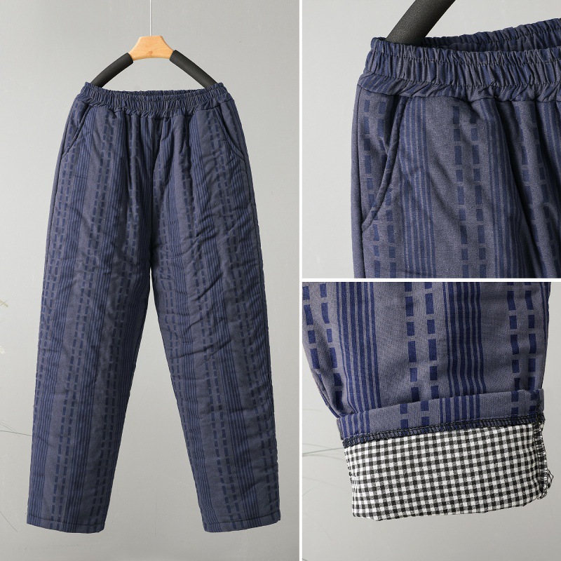 实拍图夹棉加厚保暖棉裤女冬季文艺复古民族风印花宽松休闲裤