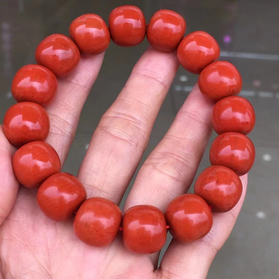 天然瓦西南红手串 单圈老形珠手链 满色满肉柿子红