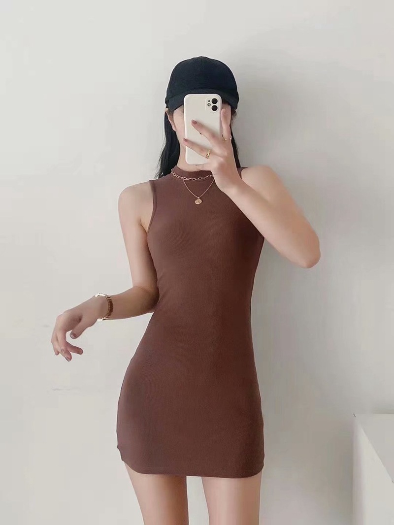 小高领弹力紧身背心裙2021夏季新款修身显瘦包裙短裙螺纹连衣裙女