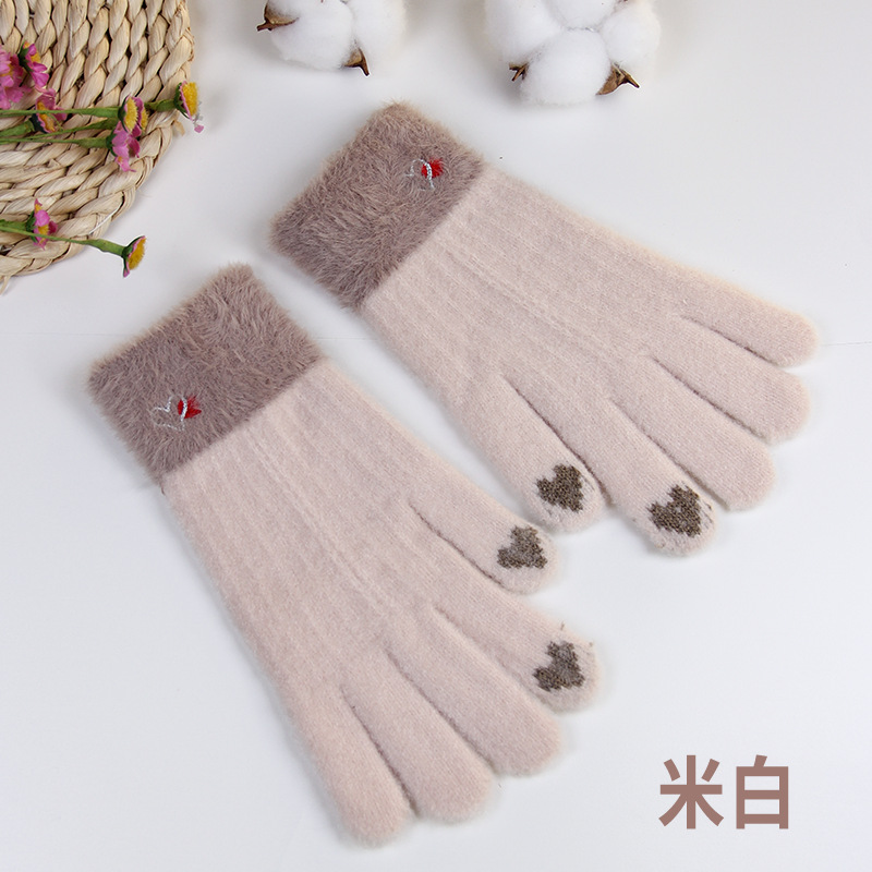 Women's Gloves Winter Finger Knitted Touch Screen Thickened Fleece-lined Warm Cycling Cycling Korean Style Student Gloves Wholesale