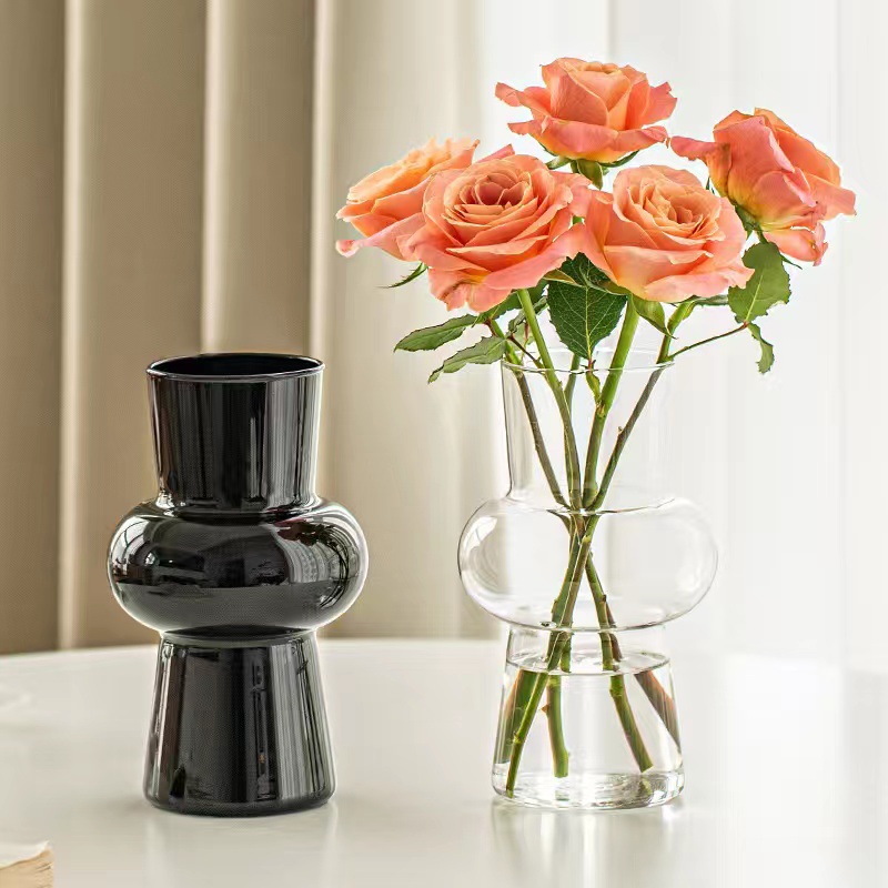 ins风高级感简约中古玻璃花瓶水培鲜花插花器家居摆件桌面装饰