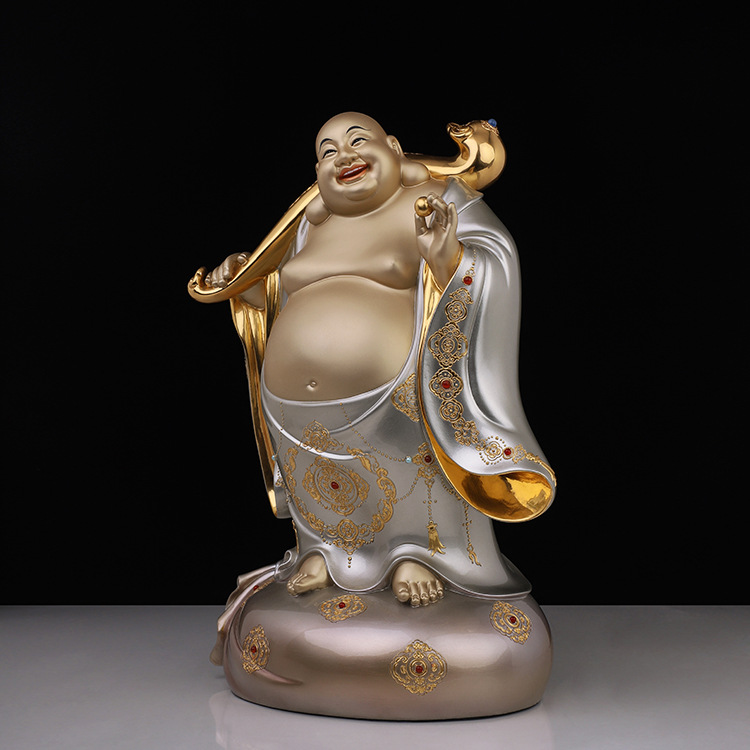 福盛东全铜贴金弥勒佛像招财大肚弥勒佛站像未来佛笑佛家居供奉