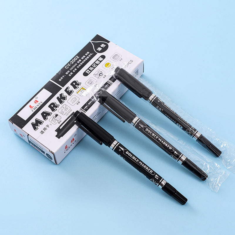 Small Double-Headed Marking Pen Oily 120 Black Quick-Drying Marker Pen Large Capacity Art Painting Hook Line Pen Wholesale