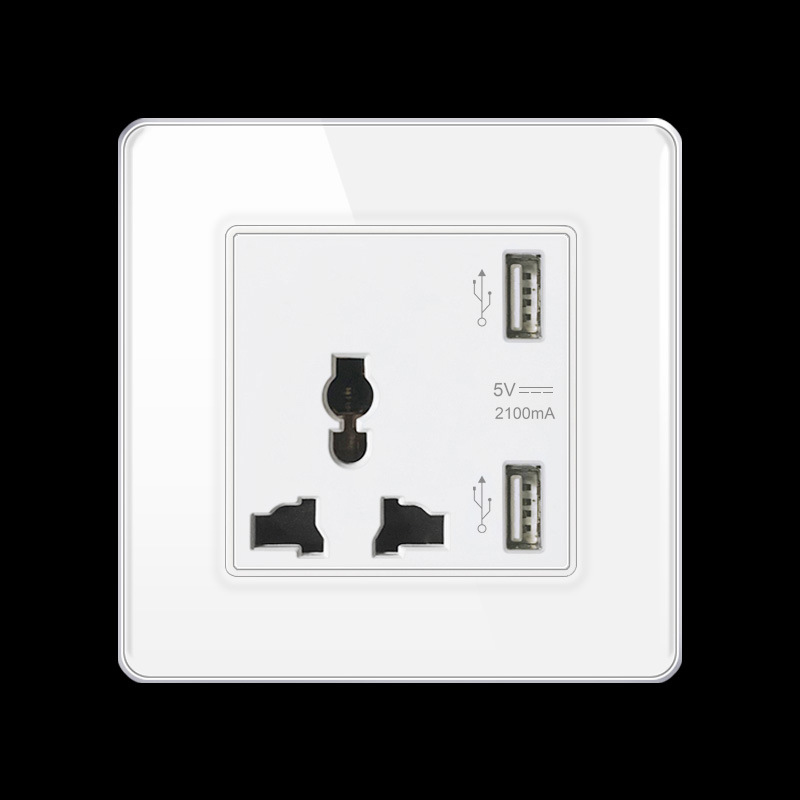 fiko斐科86型usb插座墙壁欧式欧标二位usb带13a多功能三孔电源插