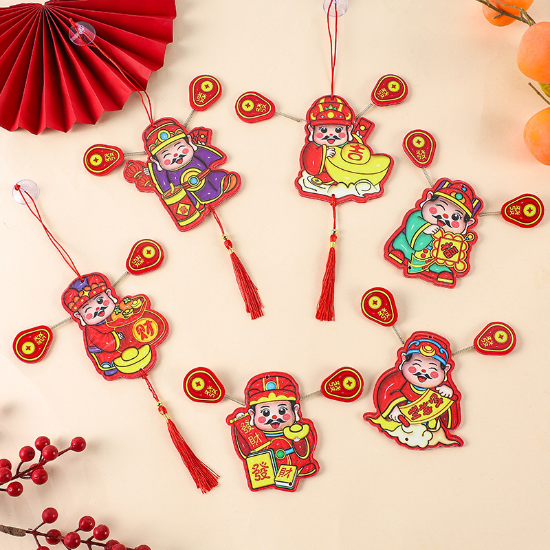 new year 3d magnetic suction refridgerator magnets cartoon god of wealth swing ears colorful festive god of wealth magnetic suction cup dual-use decorative sticker