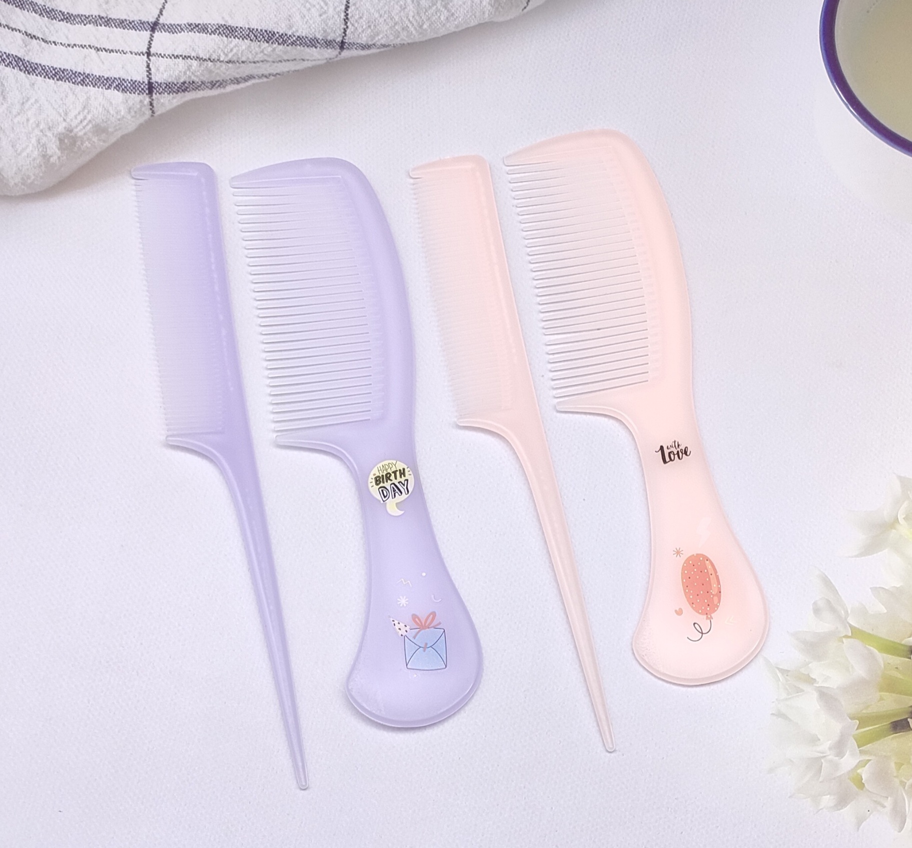 Factory Wholesale New Cartoon Plastic Tail Comb Set Color Comb Home Daily Pick Hair Long Tail Couple Combs