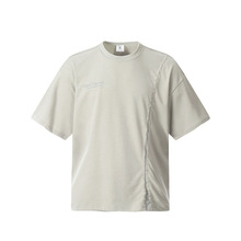 不规侧结构短袖T恤夏季潮牌设计感宽松圆领刺绣上衣男