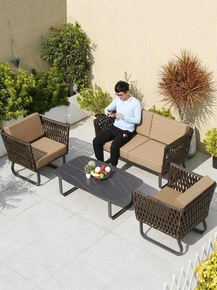 北欧户外沙发藤编客厅藤椅庭院露天家具室外防晒防水三人腾艺沙发