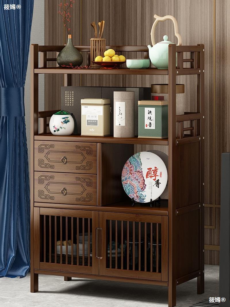 茶柜置物架新中式茶叶收纳柜客厅柜子茶桌家用茶台边柜茶水柜实木