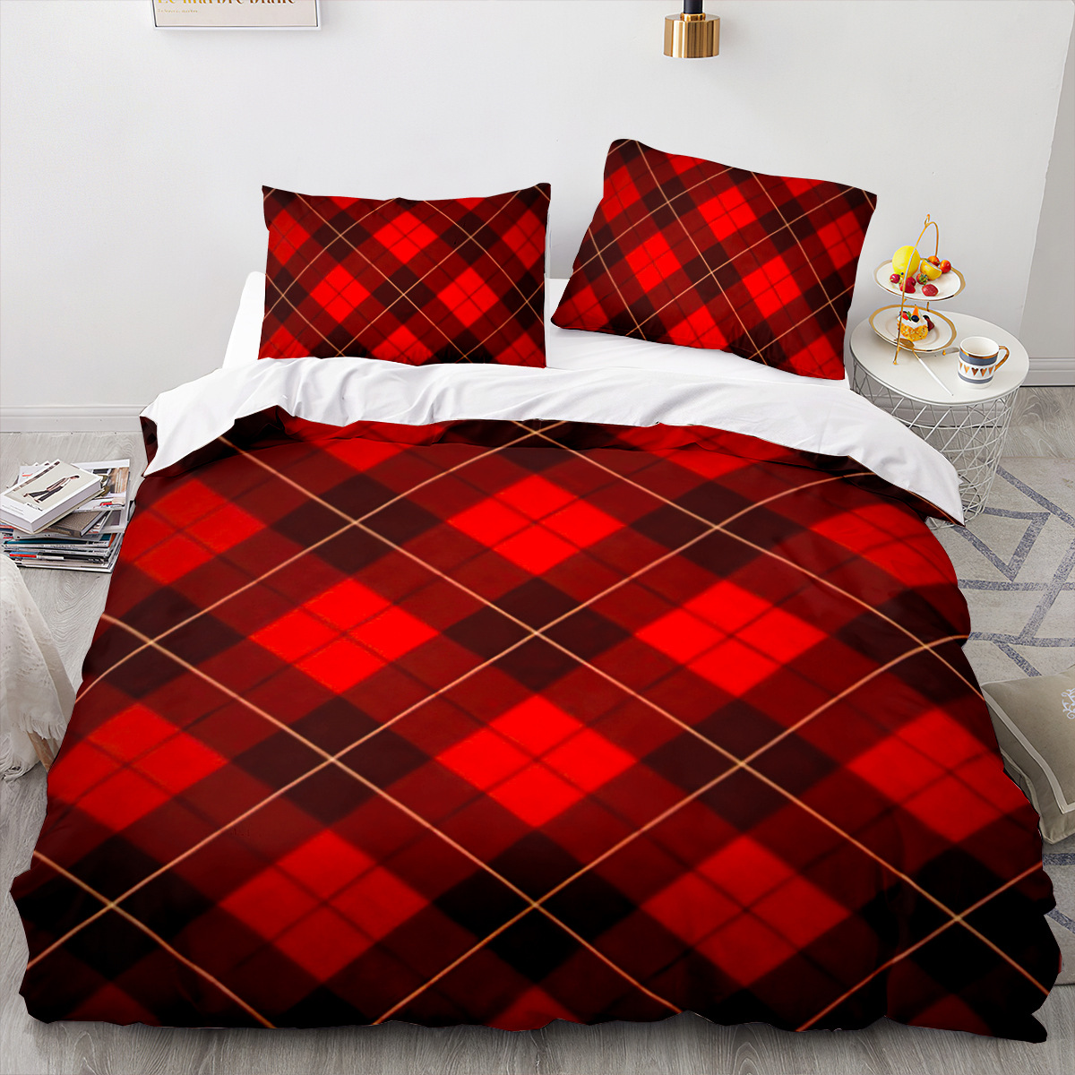 Home Textile Cross-Border Supply Plaid Series Three-Piece Amazon Quilt Cover