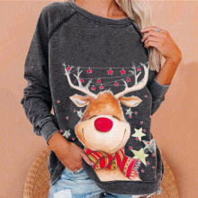 2021秋冬新款亚马逊eBay独立站宽松女上装 圣诞麋鹿个性印花 卫衣