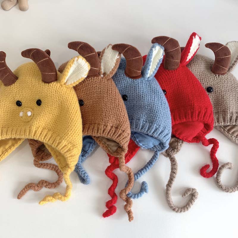 婴儿手工帽子秋冬款保暖可爱牛角宝宝毛线帽冬天韩版秋季女童潮