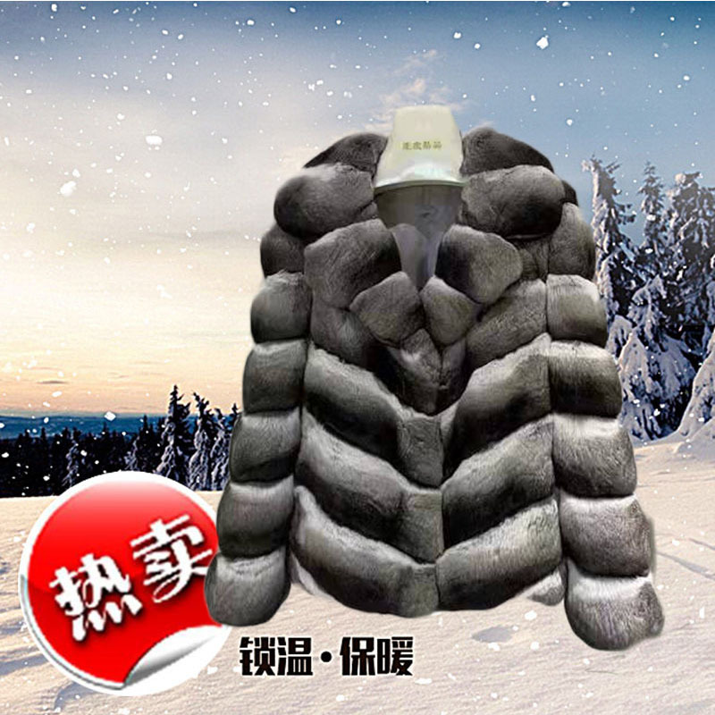 2023爆款青紫蓝本色西服领女龙猫皮草外套-阿里巴巴