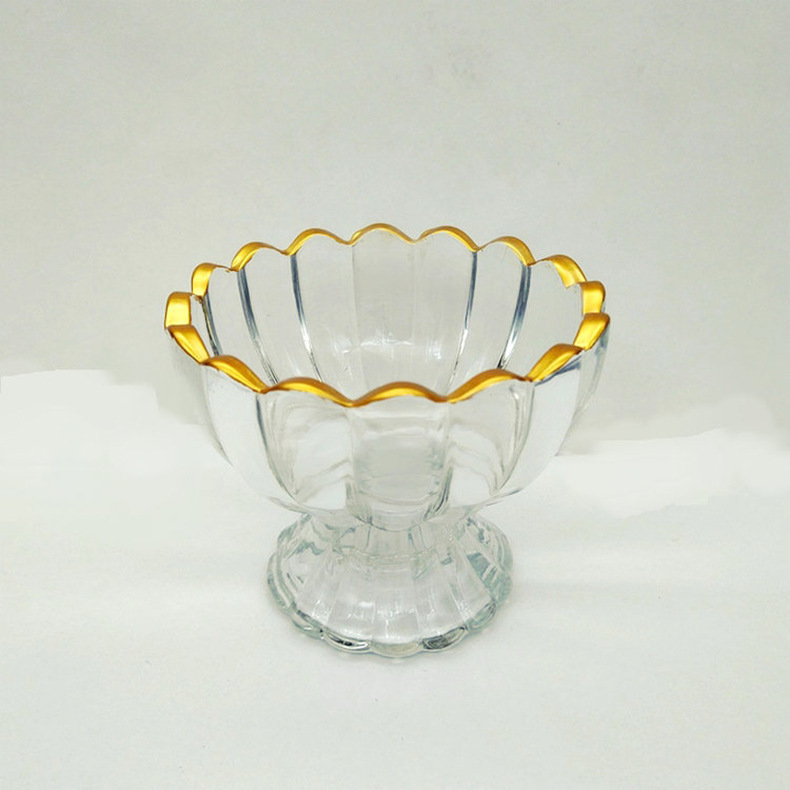 创意描金玻璃杯 冰淇淋杯雪糕杯金色杯子奶昔杯水果盘 沙拉果酱杯