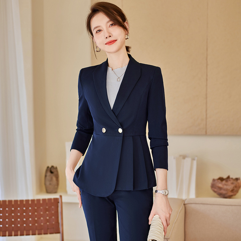 职业套装女秋冬房地产售楼部销售正装中国移动工装藏青色西装外套