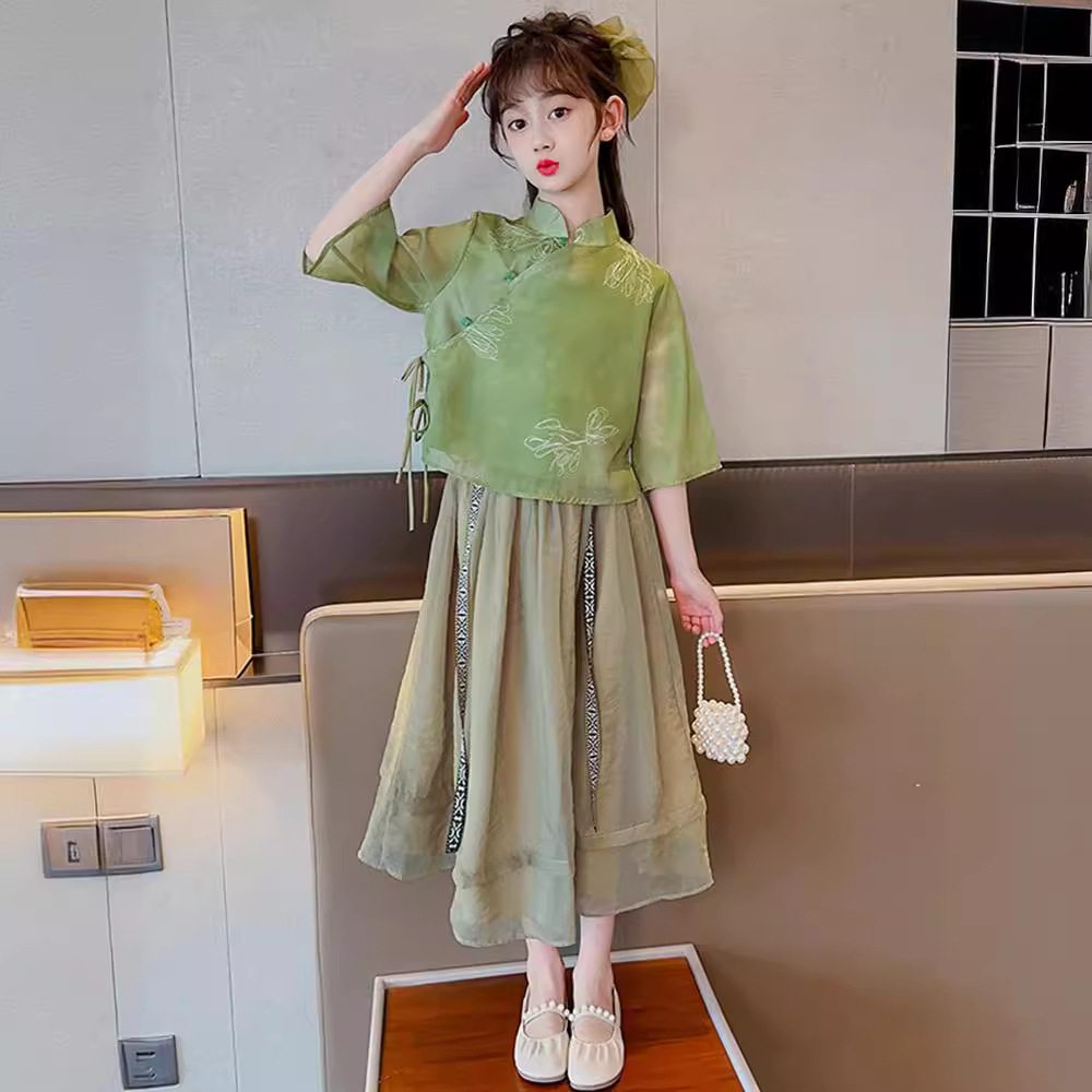 女童夏装连衣裙2024新款中大童夏季汉服裙子儿童中国风套裙女孩